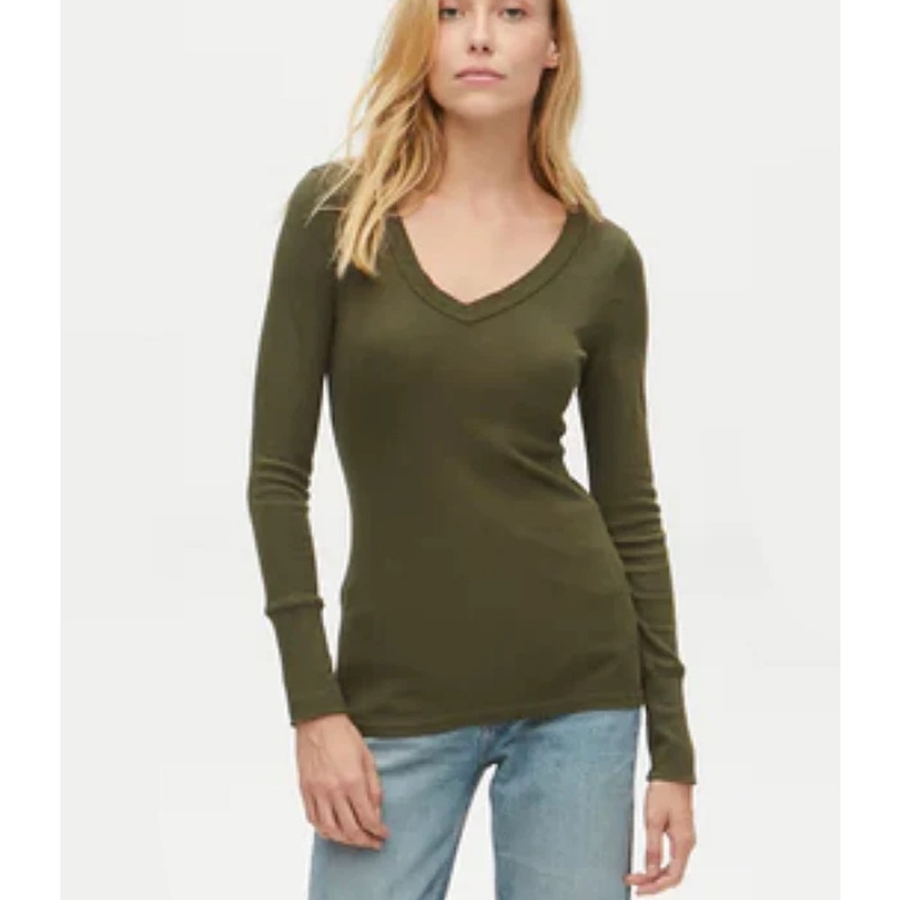 Michael Stars Molly V-Neck Tee Olive Green One Size